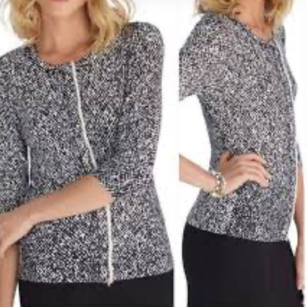 White House Black Market Snap Button Cardigan White Black size S 3/4 sleeve